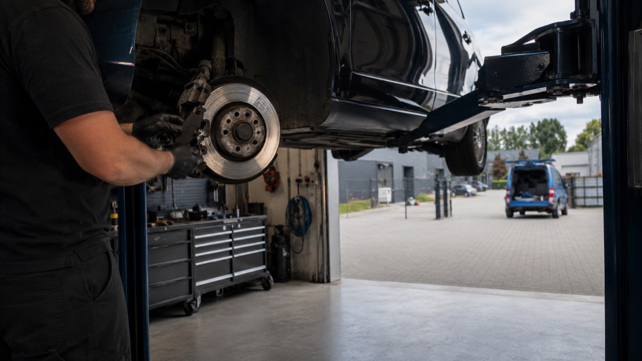 Bremsenservice am Fahrzeug auf der Hebebühne